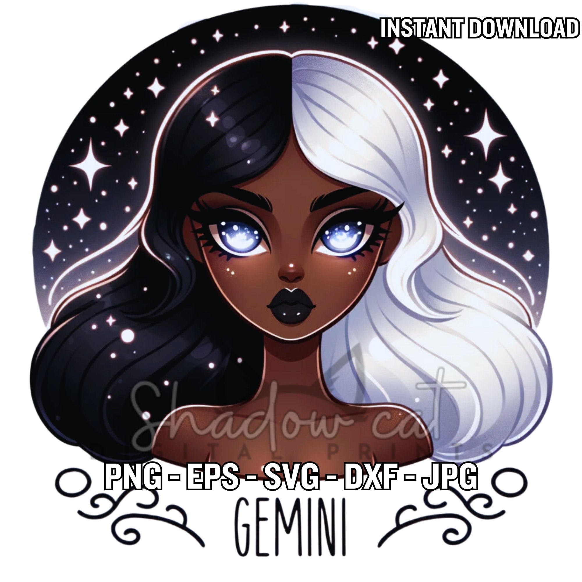 Gemini Black Girl Zodiac Clipart (digital Download) - Etsy