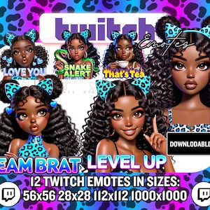 Black Twitch Emotes / 12 Black Girl Twitch Emotes / Cat Ear Streamer Girl Twitch Discord Emotes - Instant Download PNG&#39;s