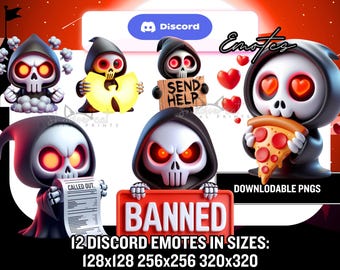 12 Grim Reaper Discord Emotes | Halloween Skull PNG Pack