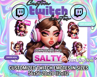 Custom Twitch Emotes / Custom Gamer Girl Streamer Discord Emojis / Anime Chibi Custom Emotes / Blonde Burnette Emotes - Made to Order