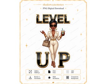 Black Girl PNG, Level Up Clipart, Afrocentric Motivational Planner Sticker
