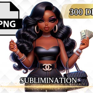 Clipart donne nere / PNG ragazza nera con soldi / Clipart boss ragazza nera Hustle / Emote ragazza nera - Download immediato di sublimazione PNG