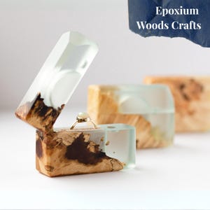 Unique slim ENGAGEMENT RING BOX from epoxy and wood. Engagement ring holder for elegant slim ring. Anniversary Day gift for her