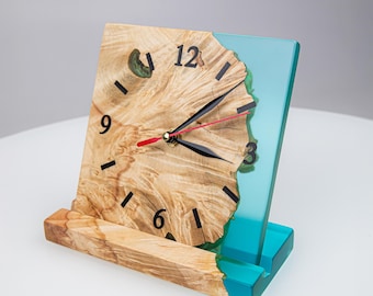 Unique Table Clock from Epoxy & Wood grandma mothers day gift. Engraved mothers day table clock