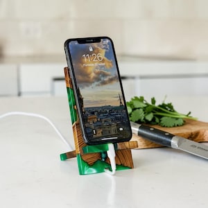 Unique Desk Organizer from Resin & Wood as employee gifts. Personalized phone stand bulk coworker gifts
