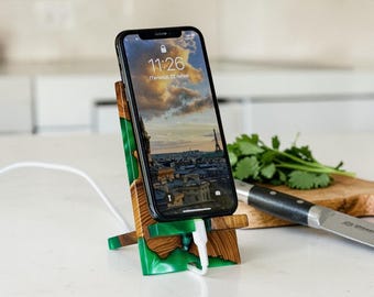 Organiseur de bureau unique en résine et bois pour offrir aux employés. Support téléphonique personnalisé, cadeaux en vrac pour collègues
