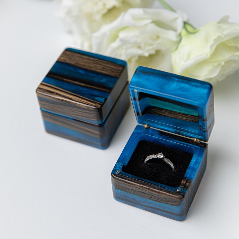Expoxy Box Custom Wood & Epoxy Double Ring Box for Wedding. Engraved Wedding Bands ...