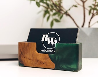 Wooden attorney card holder with Epoxy Resin as professional gifts. Engraved Business Card display as corporate gifts