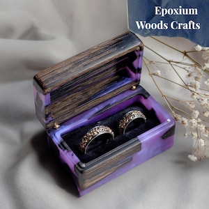 Purple Resin & Wood Wedding Ring Box for Ceremony. Custom Double Handmade Ring Box as Unique Wedding Detail