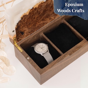 Wooden Watch Box With Epoxy Resin. Custom Watch Case as unique ladies watch box. Personalized Principal gift