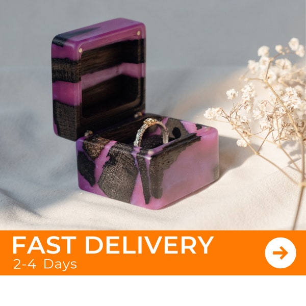 Purple resin & wood PROPOSAL RING BOX. Gothic engagement rings box. Wedding anniversary gift for wife