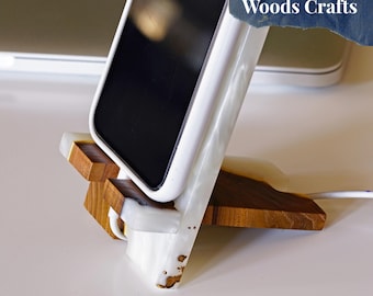 Elegant wooden PHONE HOLDER for DESK. Creative office desk accessories. Personalized Iphone stand