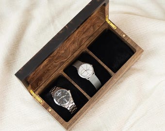 Engraved Watch Case From Epoxy Resin gift for fiance. Wooden Watch Box gift for men. Romantic gift him