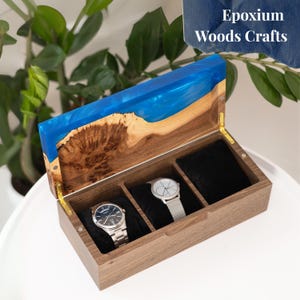 Personalized Watch Stand From Epoxy And Wood. Custom Watch Case as unique gift for employees. Personalized corporate gift