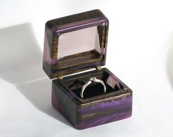 Custom Engagement Ring Box romantic gift. Epoxy & Wood Purple Ring Box as unique gifts for wife