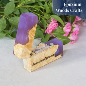 Custom Engagement Ring Box With Purple Resin. Wooden ring box as romantic gifts, engraved ring box for promise ring for her