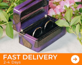 Purple resin & wood RING BOX for WEDDING ceremony. Wedding ring holder for nightstand. Purple double ring box. Goth mystery box