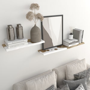 Modern WHITE FLOATING SHELF from Epoxy & Wood for living room decor with hardware included image 2