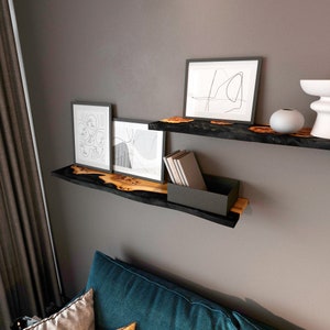 Modern WHITE FLOATING SHELF from Epoxy & Wood for living room decor with hardware included image 7