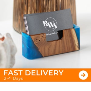PORTE-CARTES DE VISITE en résine et bois. Adorables accessoires de bureau pour hommes. Cadeau de départ pour le patron