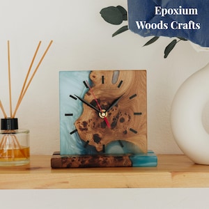 Wooden desk clock. Epoxy resin new apartment gift, customized clock as gifts for lawyers, teacher desk decor