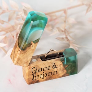 Small Engagement Ring Box from Epoxy & Wood. Custom ocean ring box as sentimental gif. Unique gift for girlfriend