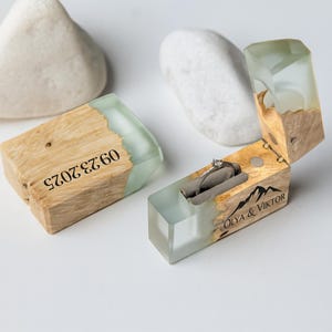Small Engagement Ring Boxes from Epoxy & Wood. Unique Slim Ring Box custom anniversary gift