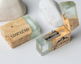 Engraved Engagement Box from Epoxy & Wood - Slim Ring Case as custom anniversary gift for girlfriend