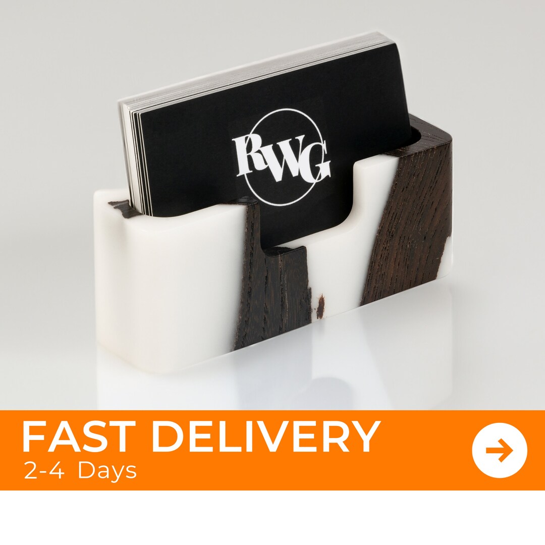 Modern BUSINESS CARD HOLDER for Desk From White Epoxy & Wood New Job Gift for Her, Office Desk