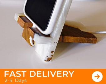 Elegant wooden PHONE HOLDER for DESK. Creative office desk accessories. Personalized Iphone stand