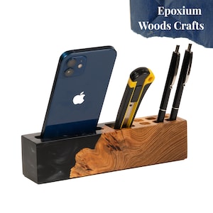 ACCESSOIRES DE BUREAU avec porte-cartes de visite en résine, support de téléphone pour bureau. Cadeau papa personnalisé, cadeau unique pour la fête des pères
