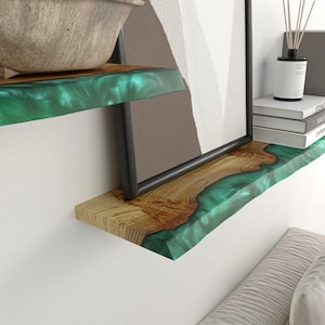 Modern WHITE FLOATING SHELF from Epoxy & Wood for living room decor with hardware included image 4