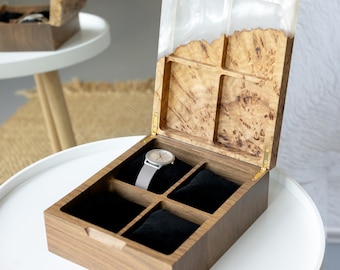 Custom Watch Case From Resin & Wood. Unique ladies watch box as sentimental gift