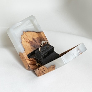 Custom Resin & Wood. Unique flip up ring box as sentimental gift. Slim ring box as anniversary gift for her