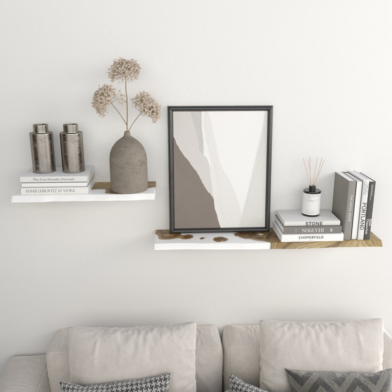 Modern WHITE FLOATING SHELF from Epoxy & Wood for living room decor with hardware included image 3