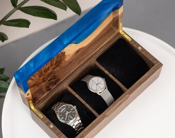 Custom Watch Stand from Epoxy Resin gift for yourself. Personalized Wooden watch case for men