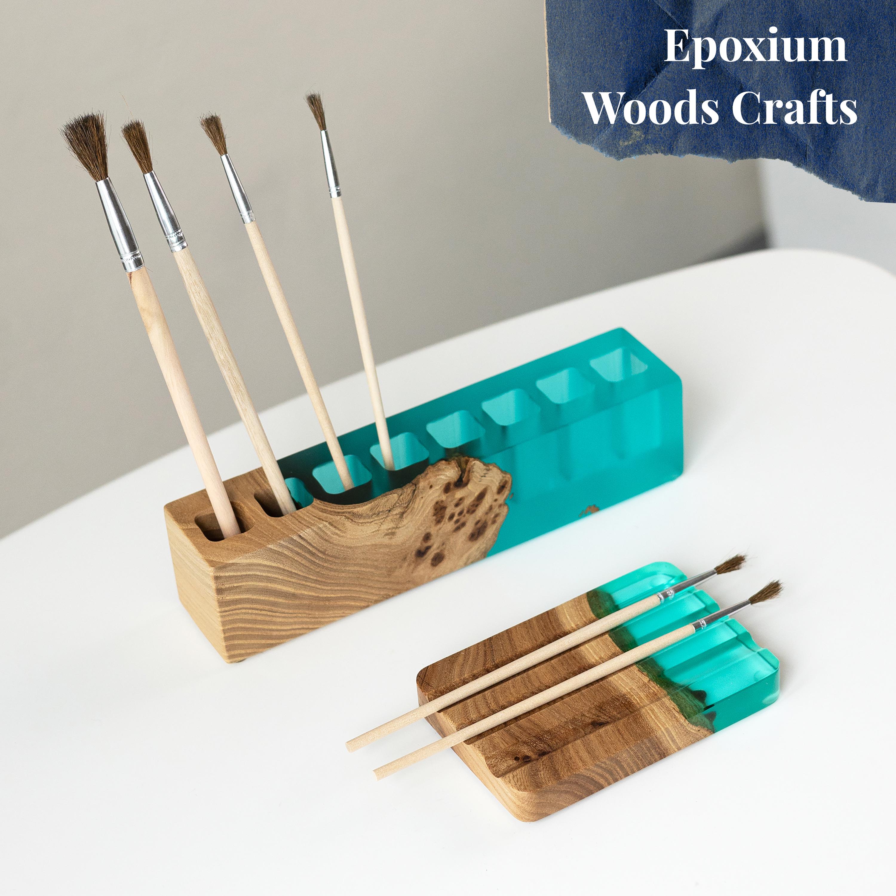 Ocean Blue Epoxy Resin & Wood Paint Brush Holder, Gifts for Artists, Artist Gifts, Painters Gift, Gift for Painter Paint Brush Rest