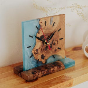 Personalized Desk Clock from Epoxy & Wood gifts for godmother. Custom small kitchen clock