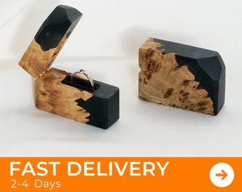 Black JEWELRY RING BOX. Epoxy and wood engagement ring box. Black gothic jewelry box
