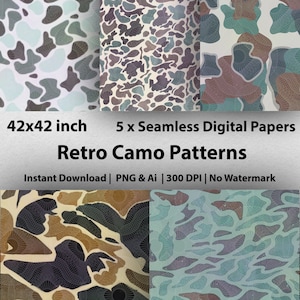Vintage Camo Digital Paper Pack Camouflage Duck Hunting Patterns Printable Camo Texture Scrapbooking Background AI eps dxf svg PNG DIY Proj
