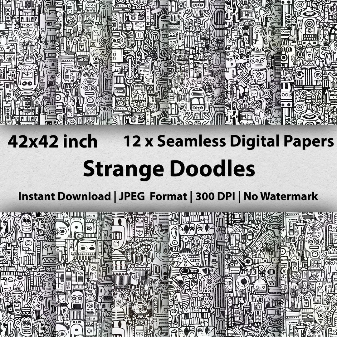 Robot Doodle Seamless Pattern Coloring Book Doodle Digital Pattern