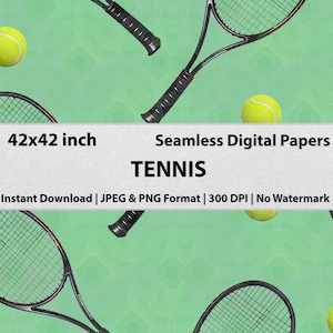 Tennis Digital Papers, Tennis Racquet and Ball Patterns, Printable Tennis Racket and Ball Scrapbook Paper - Unique DIY Tennis Projects