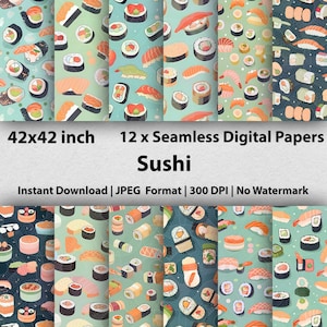 Sushi Bar Rolls Seamless Pattern Sushi Menu Repeating Digital Food Cartoon Style Paper Designs Scrapbook Paper DIY Projects