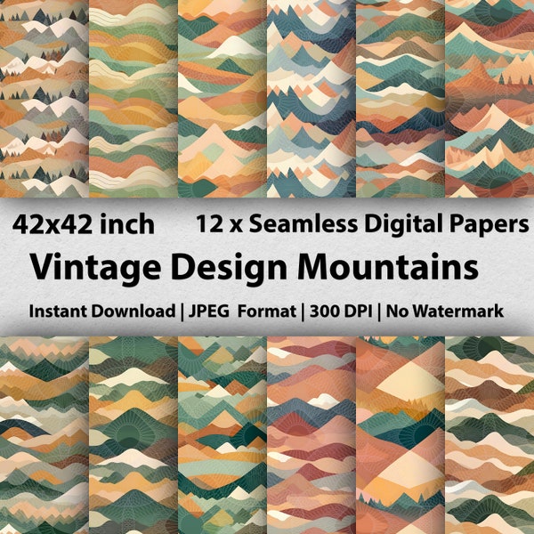 12 Mountain Ranges Papers Geometric Reds and Oranges Printable Abstract Color Scrapbook Paper - Unique DIY Landscape Projects