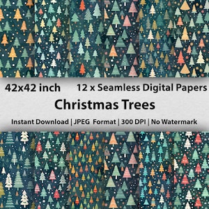 12 Christmas Digital Papers XMAS tree Patterns Printable Festive Christmas Tree Scrapbook Paper - Unique DIY ForestPunk Projects
