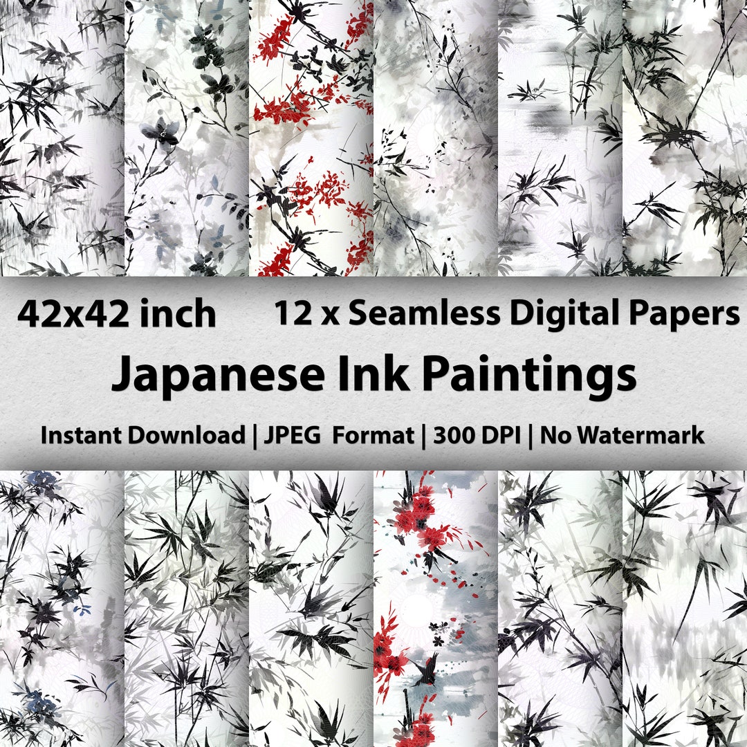 12 Sumie Ink Paintings Papers Japanese Inks Printable Ink Paintaings