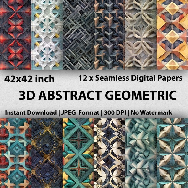 Highly 3D Abstract Geometric Digital Paper - Modern Shapes & Patterns - Unique Backgrounds for DIY Projects - Printable Art Collection