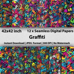 12 Graffiti Digital Paper doodles Pattern Unique scribblings Prints for DIY street art Projects