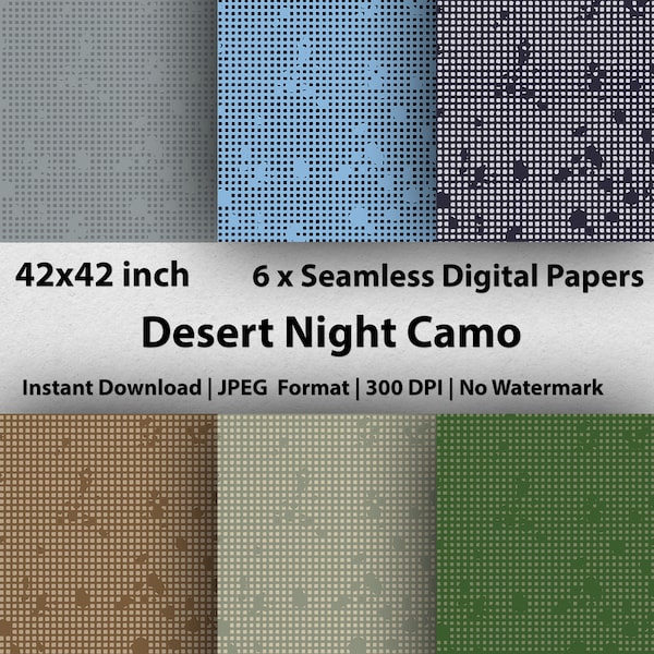 Vintage Desert Night Camo Digital Paper Pack, Camouflage, Gulf Pattern, Pintable Camo Texture, Scrapbooking Background - DIY Project & Craft
