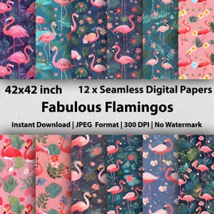 12 fabulous flamingo Digital Paper 1970s romanticized flamingo Patterns Unique retro repeat Prints for DIY Tropical Projects
